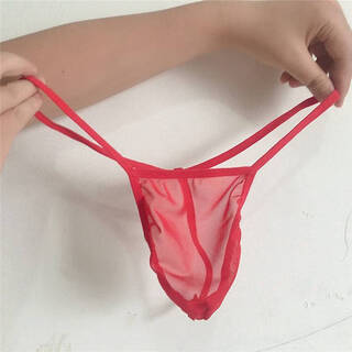 Men's sexy underwear men's self-making underwear thong one thread thong men's sexy mesh men's underwear 2 pieces red one size