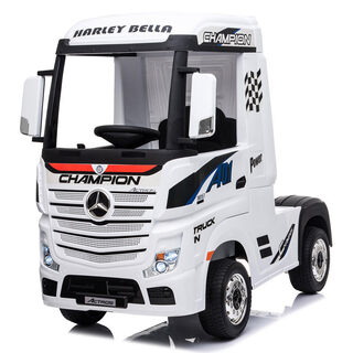 Yijing benz truck front children's electric car four-wheel four-wheel drive can sit on the remote control baby truck child semi-trailer trailer high-end white + large battery + four-wheel drive leather seat + remote control + bluetooth music + mobile phone remote control