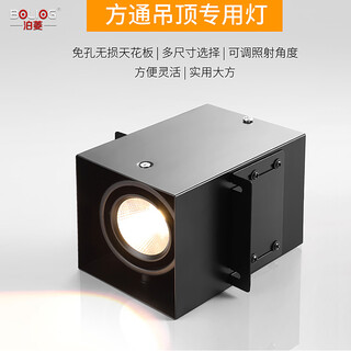 泊菱led斗胆灯方形木方通筒灯无边框格栅射灯8/10cm吊顶明装方形筒灯 单头(10cm方通)12W黑壳 中性光4000K
