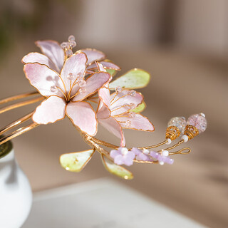 Meng junchen's intangible velvet flower hairpin handmade new chinese style hairpin cheongsam headdress ancient style hanfu hair accessories fairy headdress pink lily velvet flower hair comb