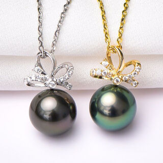 Bindao black pearl necklace pendant tahitian black pearl pendant seawater pearl necklace perfect round highlight light luxury gift malachite green slightly flawed 15-16mm
