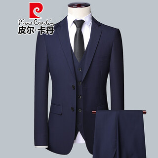 Pierre cardin suit suit men's slim suit jacket business formal suit men's professional wear groom and groomsman formal knitted 605-navy blue three-piece suit (suit + vest + pants) l 175 recommended weight 115-130 jin jin equals 0.5 kg