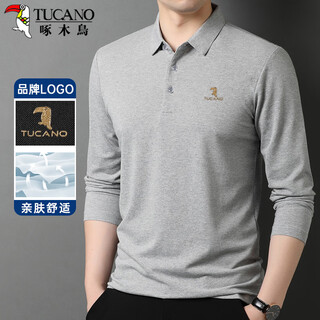 Woodpecker (tucano) long-sleeved t-shirt men's spring and autumn business casual lapel polo shirt classic versatile top men's light gray xl
