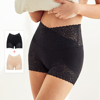 Maniform 2-pack maniform high-waisted lace light tummy-tightening butt-lifting anti-exposure underwear for women, 990 black + skin l 165
