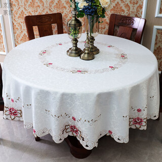 Jingdu new chinese style tablecloth fabric light luxury embroidered tablecloth high-end tablecloth round waterproof and oil-proof large round table tablecloth 819 round tablecloth diameter 220cm (150-180 round table