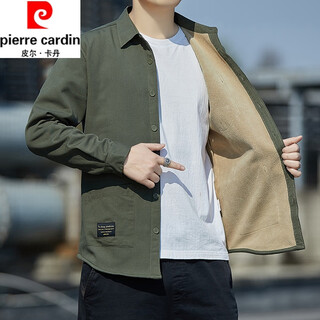 Pierre cardin мужская рубашка с длинными рукавами из бархата и утолщенного хлопка теплая мужская куртка осенне-зимняя рубашка мужская теплая рубашка для молодежи и среднего возраста армейского зеленого цвета из чистого хлопка теплая бархатная рубашка h25 xl рекомендуется 130-150Джин Цзинь равен 0,5 кг