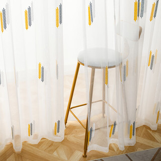 Inmai white sand curtain gauze curtain is light-transmitting and opaque, heat insulation and sun protection, simple bedroom bay window blackout partition window gauze curtain, wheat ear yarn, single layer embroidery yarn, width 1.5*height 2, can be shortened, one piece of hook