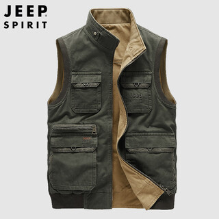 Jeep spirit jeep vest men's spring and autumn reversible men's outdoor fishing multi-pocket vest men's jacket military color xl