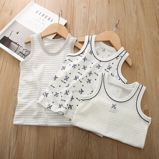 Printed cotton house 3-piece children's pure cotton vest for male and female babies japanese casual baby tops bottoming shirt without fluorescence airplane vest 3-piece 100