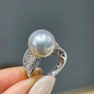 Snqp selected quality edison pearl ring natural fresh water extra large single white comparable to australian white 925 silver 12-13 silver zircon 11-12mm
