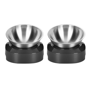 Oemg cat bowl double bowl dog bowl pet neck protection drinking bowl stainless steel cat rice bowl sloping anti-tip cat food cat food bowl 2pcs - stainless steel single bowl m - medium size