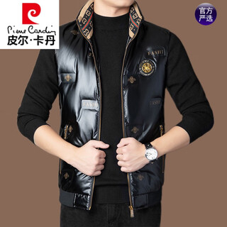 皮尔卡丹新款潮牌羽绒服马甲男士轻薄外穿潮流休闲秋冬季加厚保暖背心 黑色 XL