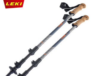 Leki germany lake mountaineering hiking double external lock telescopic aluminum alloy cork handle hiking alpenstock/legosi