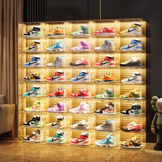 Storage expert shoe box transparent aj shoe storage box can be stacked in the dormitory simple plastic large size shoe cabinet shoe box thickened double magnetic door buckle high definition fully transparent 16 pieces