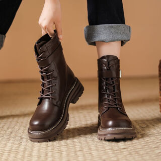 Daphne thick-soled martin boots for women, autumn and winter short boots for women, versatile single boots, british style mid-calf boots for women, brown 38