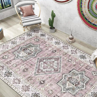 Oulens bohemian style living room carpet coffee table blanket study bedroom bedroom carpet children's room full table and chairs anti-slip carpet floor mat bohemian-light lotus color 160cm*80cm