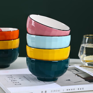 Huaixian one person one color household ceramic eating bowl household large bowl soup bowl instant noodle bowl thickened ceramic bowl rice bowl 6-inch diamond bowl 4 colors mix and match 4 pieces