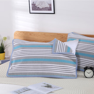 Frangomu thickened old coarse cloth pillow towel linen single encrypted pillow towel for all seasons, sweat-absorbent and breathable 47*74 pair, blue and gray strips pair