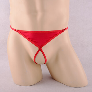 Ye zimei men's sexy underwear transparent t-pants sexy temptation soft breathable ice silk underwear men's hollow open crotch t-pants 4129 red one size