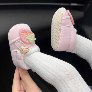 Miduer autumn sweet baby shoes for girls, drawstring toddler shoes, soft soles that do not fall off, sweet strawberry small month-old pre-step shoes, pink (simple side drawstring-twill pink cloth strawberry) 12 m, inner length 12cm, recommended for 6-12 months