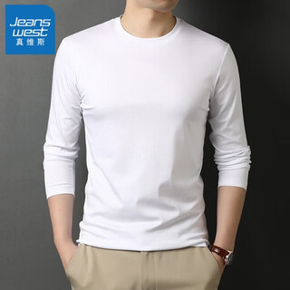 Jeanswest solid color t-shirt men's 2025 spring and autumn new pure cotton long-sleeved t-shirt slim daily bottoming shirt versatile round neck men's gy23231 white m