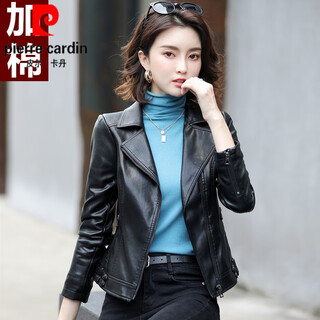 Pierre cardin 2025 spring and autumn new haining genuine leather jacket women's short slim fit large l size sheepskin jacket small outer black cotton 2xl recommended 115-125jin jin equals 0.5 kg