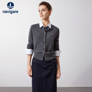 Navigare italian dinghy women's wool knitted cardigan casual sweater jacket 2334094509 gray l