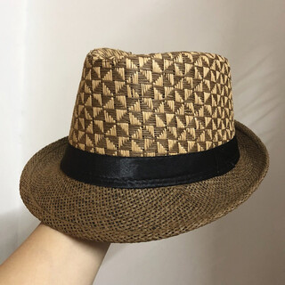 Nozhi cute gift hat, jazz hat for men and women, cuffed straw hat, retro small hat, sun hat, basin hat ne713, triangular plaid brown, one size fits all