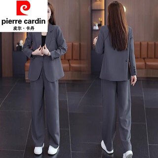 Pierre cardin early spring casual suit women's 2025 spring and autumn new korean style professional suit jacket wide leg pants two-piece gray two-piece m