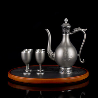 Itariz pure tin jug set wine dispenser household retro enamel craft practical tin jug yellow wine white wine set royal wine set (one pot 4 cups)