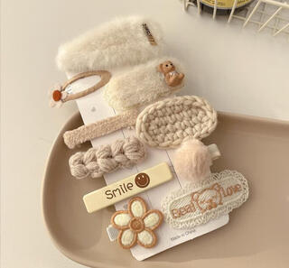 Furui milk coffee plush hair clip internet celebrity 2025 new bangs side clip headwear autumn and winter hair clip female cute bb bosong 10-piece set