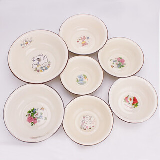 Mincheng extra thick enamel bowl old-fashioned rice bowl dish basin soup bowl instant noodle bowl kitchen household basin thickened enamel nostalgic dish basin 16cm enamel bowl (random color)