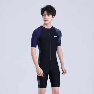 Yobel men's swimwear professional one-piece swimsuit teenagers sunscreen quick-drying plus size adult surf suit summer black with blue flowers xl weight 110-130jin jin is equal to 0.5 kg