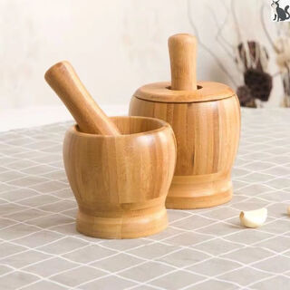 Garlic pounder, manual wooden jar, puree, stir, press, peel, grind, grind, large size without lid + stick without lid