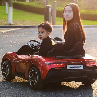 Yijing maserati two-seat baby electric car four-wheel remote control swing car can sit adults and children baby toys four-wheel drive painted red + soft wheel 12v battery leather seat remote control