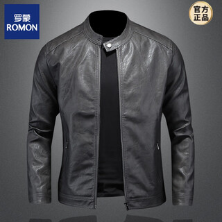 Romon venom european and american simple stand-up collar simulated leather jacket men's motorcycle handsome spring and autumn style overcome youth slim leather jacket gray xl one size larger