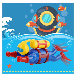 鱼缸迷你潜水艇潜水员可下水儿童洗澡戏水上链发条玩具船早教模型 潜水员 带卡通贴纸