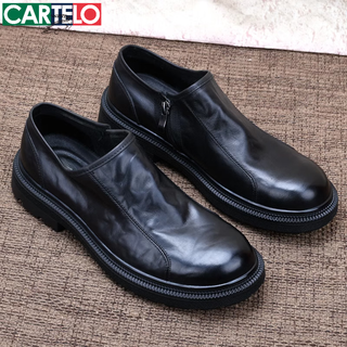 Cartelo first layer cowhide men's shoes british trendy shoes genuine leather men's business casual leather shoes wear-resistant large size soft sole work shoes black main picture 37