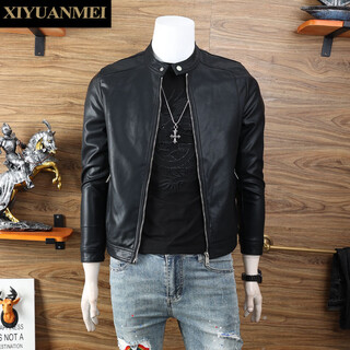 Nishihara mei fashion european stand collar leather jacket men's 2025 autumn new slim youth leather casual jacket black l