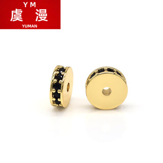 Yu man 18k gold-filled inlaid with colored diamonds straight-cut spacers loose beads star and moon play bracelet bracelet beaded diy jewelry accessories 7mm gold black diamond 1 piece