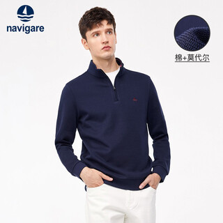 Navigare italian dinghy men's long-sleeved polo shirt spring and autumn half turtleneck bottoming shirt modal stretch long t-shirt navy l/50