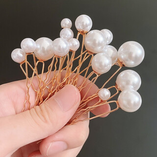 Meng junchen imitation pearl hairpin bridal hair accessories headdress wedding dress pin plate hair u-shaped hair fork super fairy handmade jewelry gold set 16 pieces