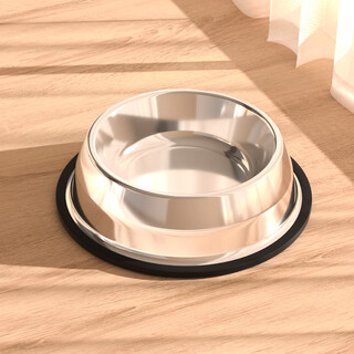 Qi oh dog bowl, dog bowl, cat bowl, cat food bowl, dog rice bowl, anti-knock over double bowl, integrated drinking water bowl, small and medium-sized dog pet supplies, stainless steel single bowl, large size (suitable for 7-35 jin jin equals 0.5 kg dogs and cats)