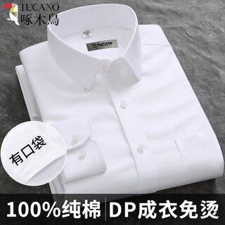 Woodpecker high-end pure cotton dp non-iron white men's long-sleeved shirt pocket business casual formal wear professional workwear blue shirt long-sleeved 3kd13 white 41