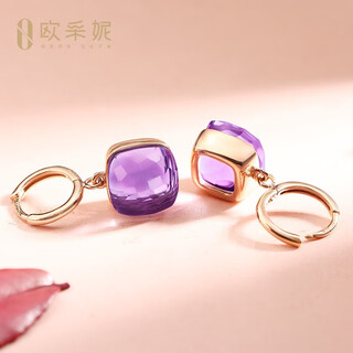 Oucerny amethyst earrings for women, 18k gold inlaid gemstone earrings, exquisitely cut natural amethyst colored treasure gifts, ready for delivery, one item, one certificate