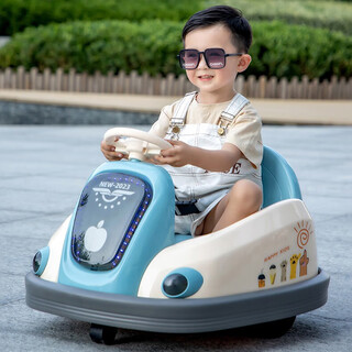 Gudong bear children's electric car bumper car children's toy car can sit a person with remote control baby four-wheel car rechargeable stroller with remote control - extra large battery + sky blue + dual drive + light