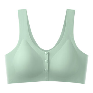 Mother's underwear bra, middle-aged and elderly women's vest-style front buckle large size women's seamless thin section without wire bra green 3xl