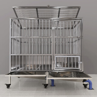 Hkml stainless steel dog cage, large dog cage, medium dog cage with separate toilet flushing funnel tray, small dog kennel, enclosure type - double funnel - length 200*width 105*height 135cm stainless steel 202 hollow round tube cage + skylight + funnel tray - dog bowl included