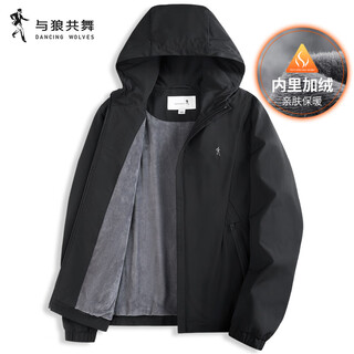 Dances with wolves velvet hooded jacket men's 2025 autumn and winter new casual versatile warm and windproof men's thick jacket 1019 black 001 xl (180)