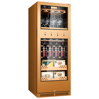 Cigarloong cigar and wine cabinet intelligent constant temperature brushed stainless steel cigar cabinet red wine cabinet negative ion deodorant cl-168c3 brushed gold cigar and wine cabinet hanging cup model